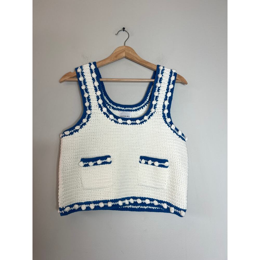 NEW Hunter Bell Clover Sweater Crochet Sleeveless Tank Blue Size: Extra Small - Picture 2 of 7
